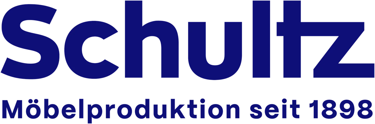 Schultz furniture manufacturing company logo in dark blue since 1898