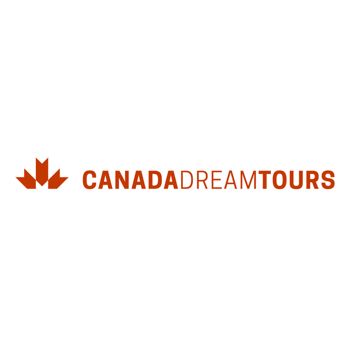 Canada Dream Tours logo featuring a stylized red maple leaf icon and red text on a white background