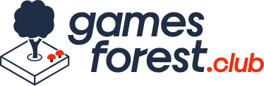 Games Forest Club logo featuring a game controller and stylized tree icon on white background