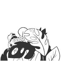 Minimalist line drawing of two stylized faces with organic, flowing features and botanical leaf elements.