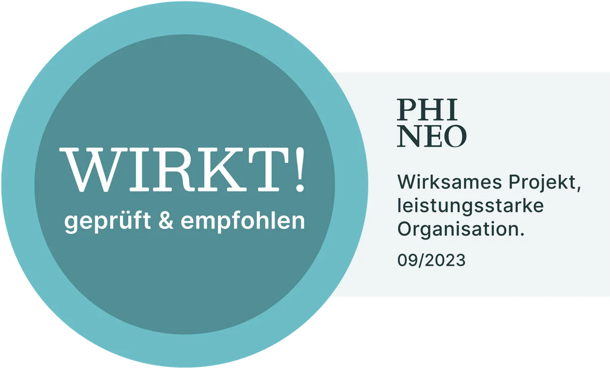 Sello WIRKT! certificado y recomendado como organización eficaz por PHI NEO, septiembre 2023.