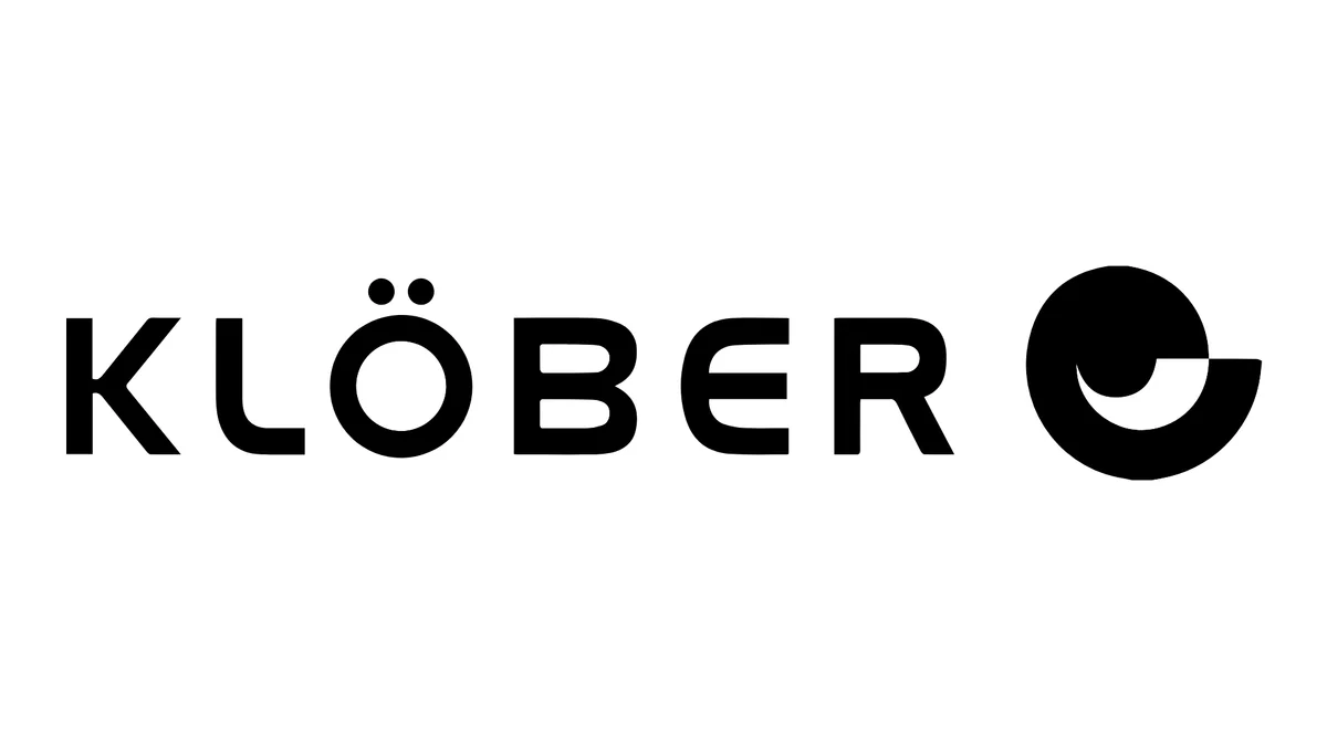 Klöber logo with black text and geometric G symbol on white background