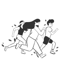 Illustration of three people running or jogging in athletic wear with dynamic movement poses.