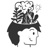 Profile silhouette of a head with brain and light bulb, symbolizing creativity and idea generation