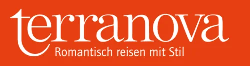 Terranova logo in white lettering on orange-red background with tagline 