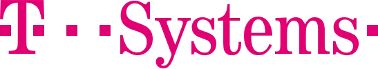 T-Systems logo featuring magenta text on white background