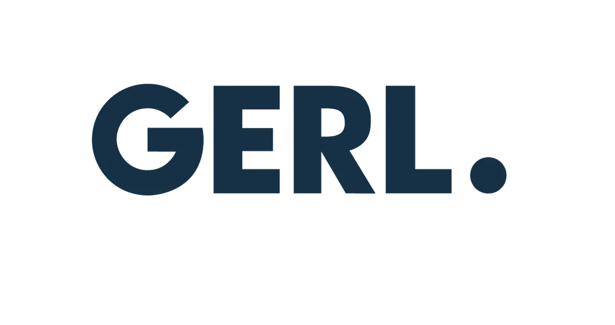 GERL. logo displayed in dark blue capital letters with a period on a white background.
