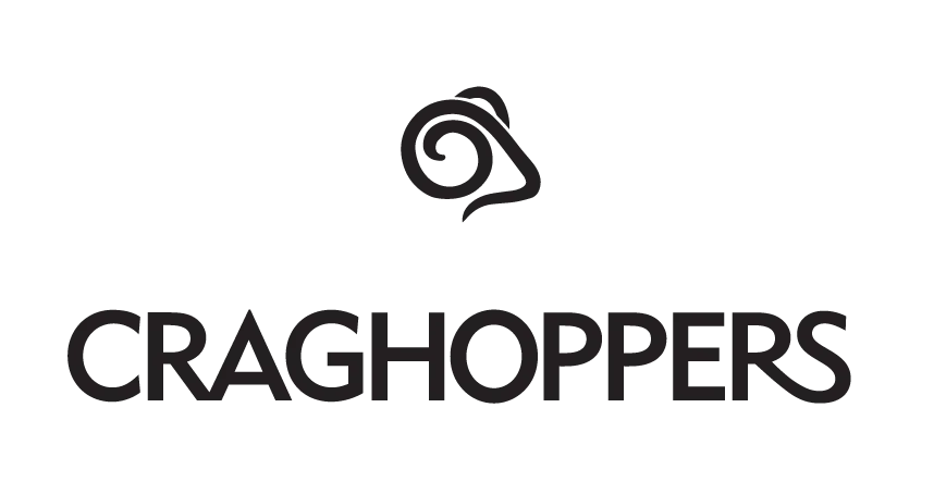 Craghopers logo featuring a stylized ram's head icon above the black wordmark 