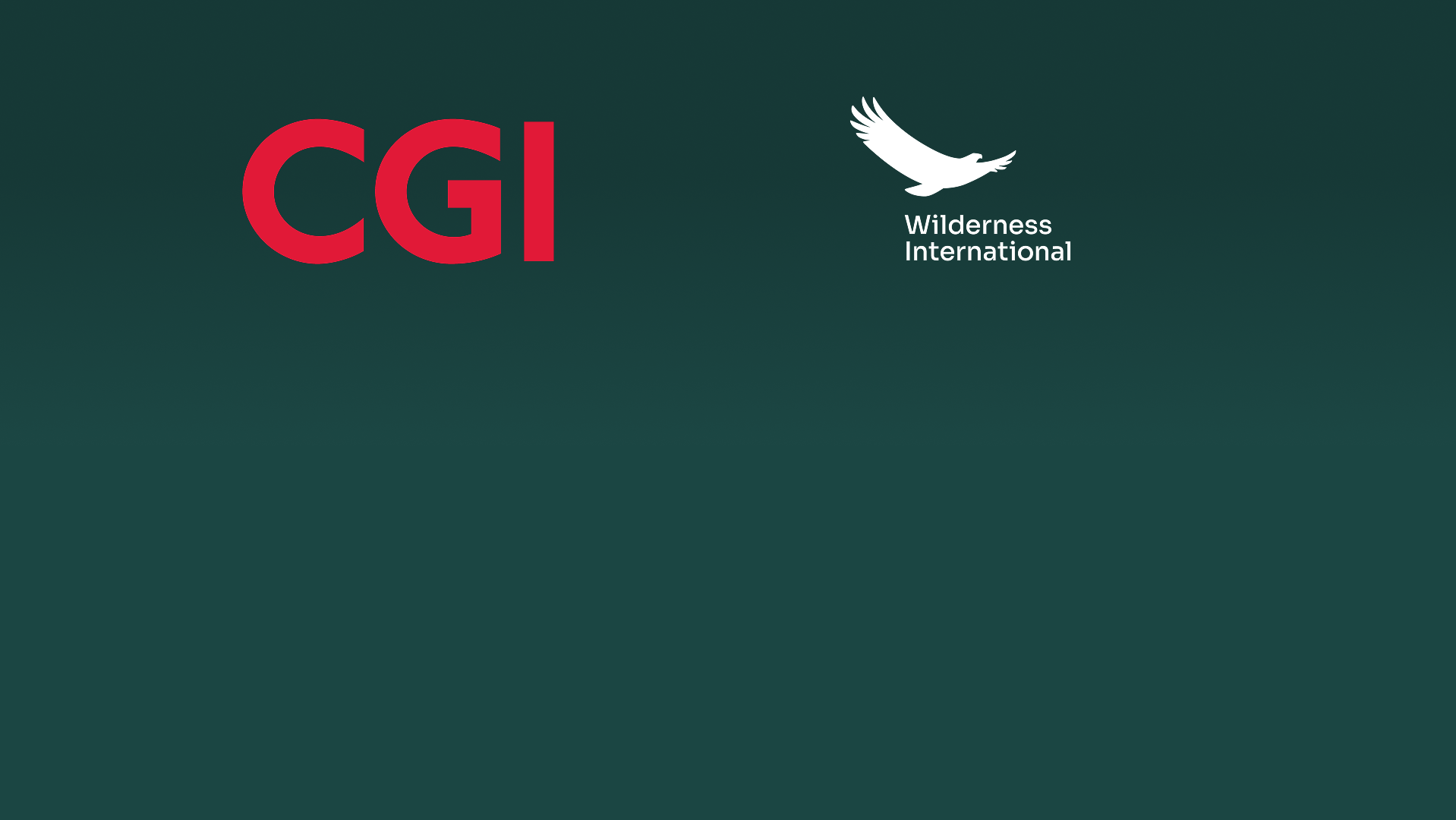 CGI red logo and Wilderness International logo with white bird on dark teal background