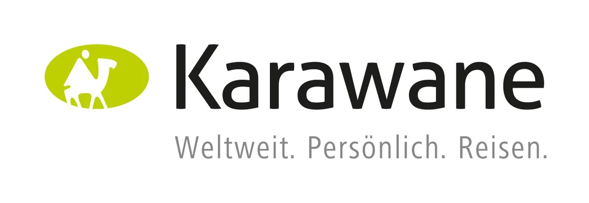 Karawane logo featuring camel icon and tagline 