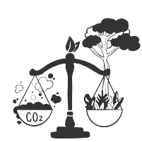 Balance scale depicting equilibrium between thriving plant growth and CO2 emissions, symbolizing climate neutrality.