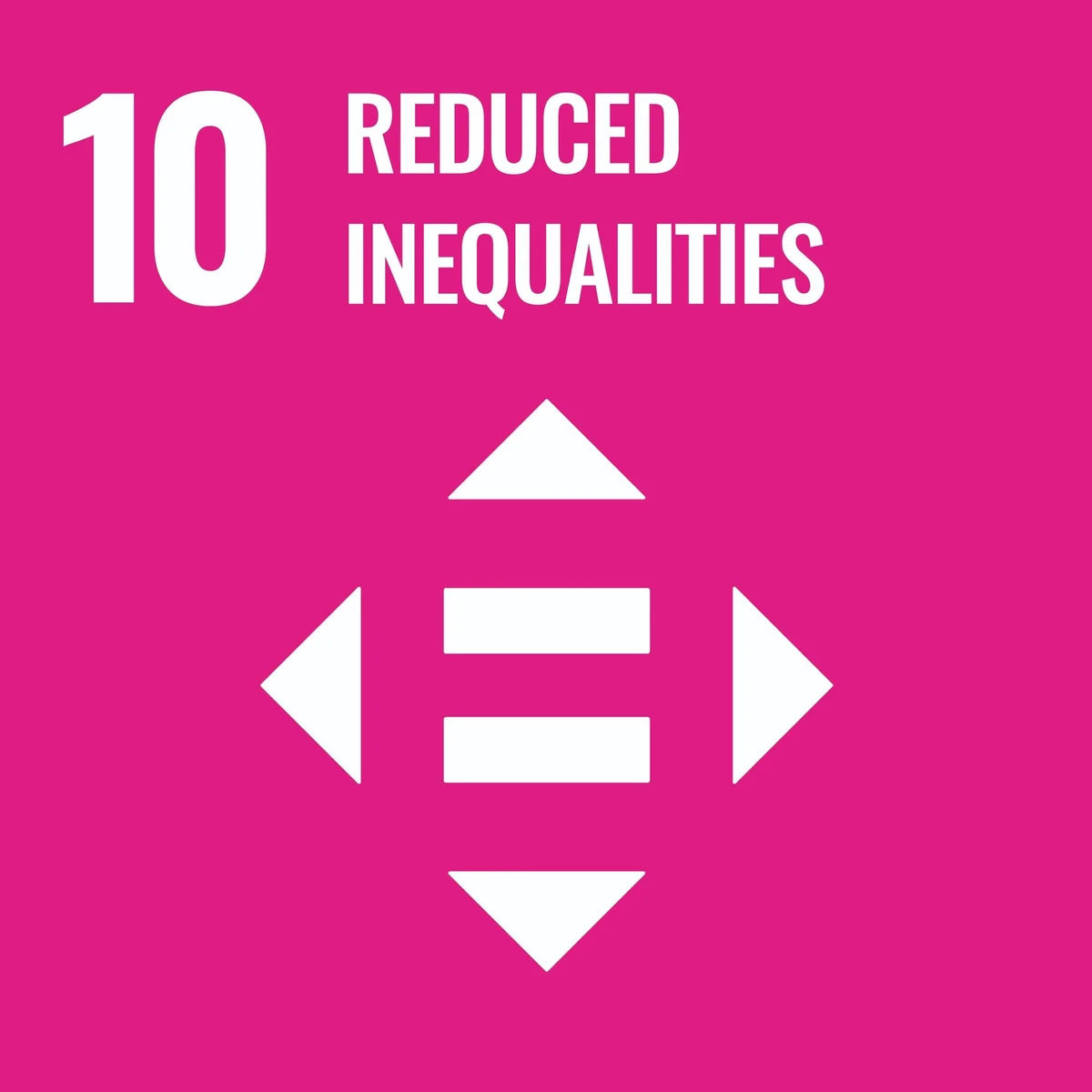 Objetivo de Desarrollo Sostenible 10 de la ONU: Fondo rosa con símbolo blanco para reducir desigualdades.