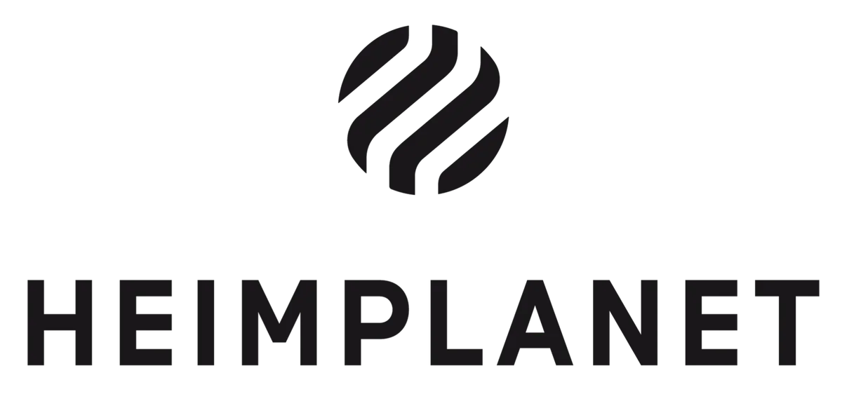 Heimplanet logo featuring a black globe icon above the company name on white background